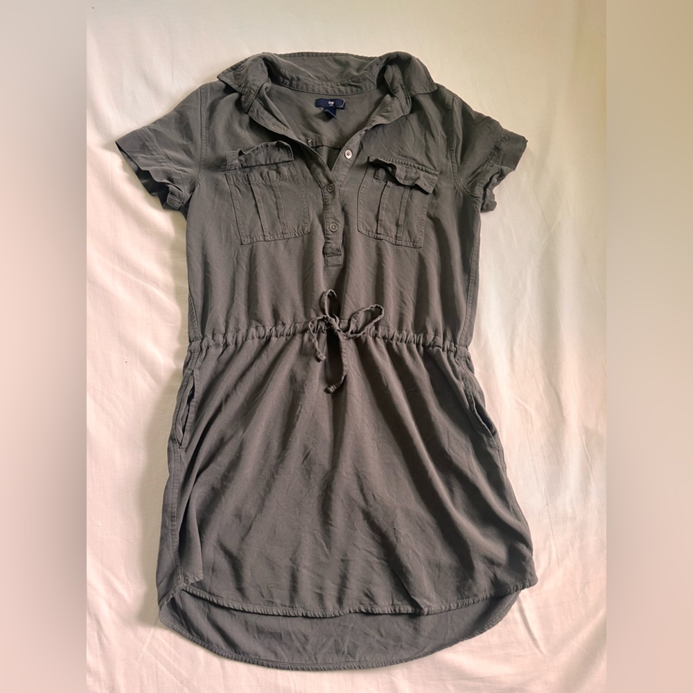 GAP Gray/green Mini Dress with Ruched Waist